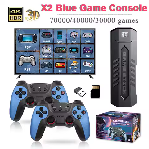 X2 Blue Retro Gaming Stick with 256GB 70000/40000/30000+ Games TV/PC Handheld Video Game Console for PS1/N64/GBA Xmas Gift