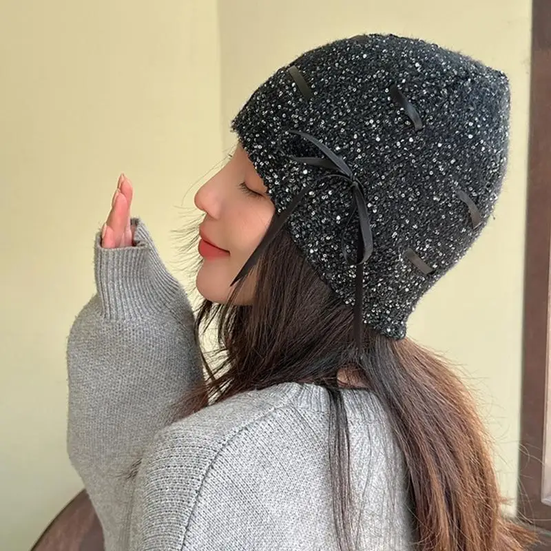 

39BD Black Sequins Hat for Party Wear Unisex Shining Sequins Hat Hip Hop Skull Hat