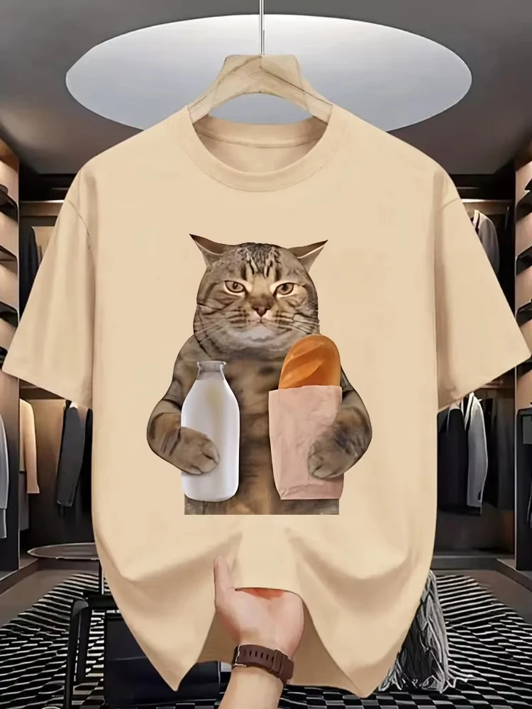 Men's Shopping Cat Meme Graphic T Shirt Cotton Tee Women Spring Summer Oversized Ironic Humor Weirdcor Sarcastic Hilarious Top
