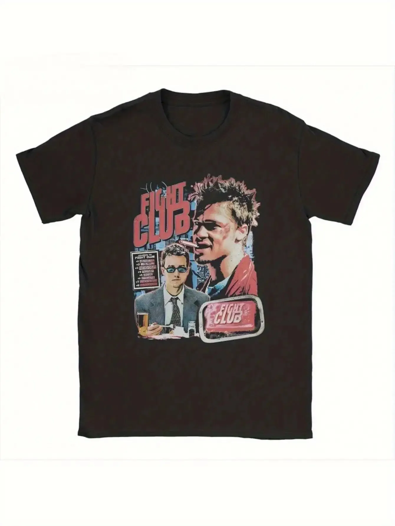 تي شيرت رجالي برسومات عتيقة يتميز بنادي القتال 1999 تصميم الفيلم الأسود بأكمام قصيرة ورقبة مستديرة قميص كاجوال مثالي