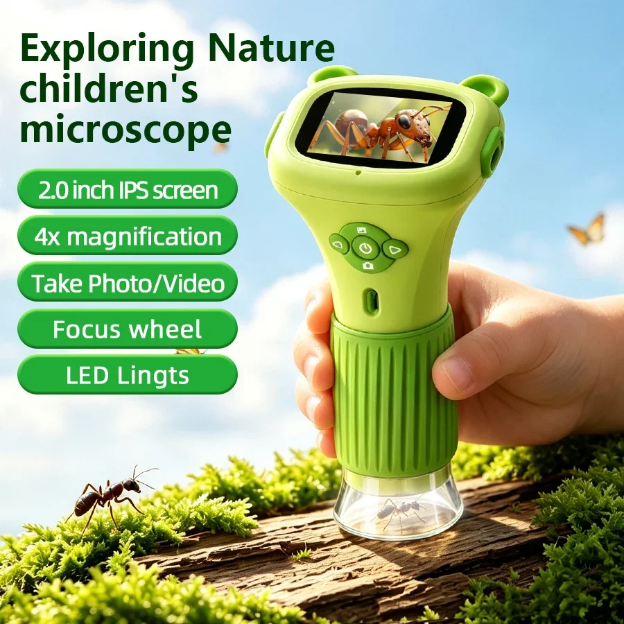 Handheld Microscope for Kids FHD Mini Portable Pocket Microscope with 2.0' IPS Screen STEM Toy Edu Birthday Gift Students