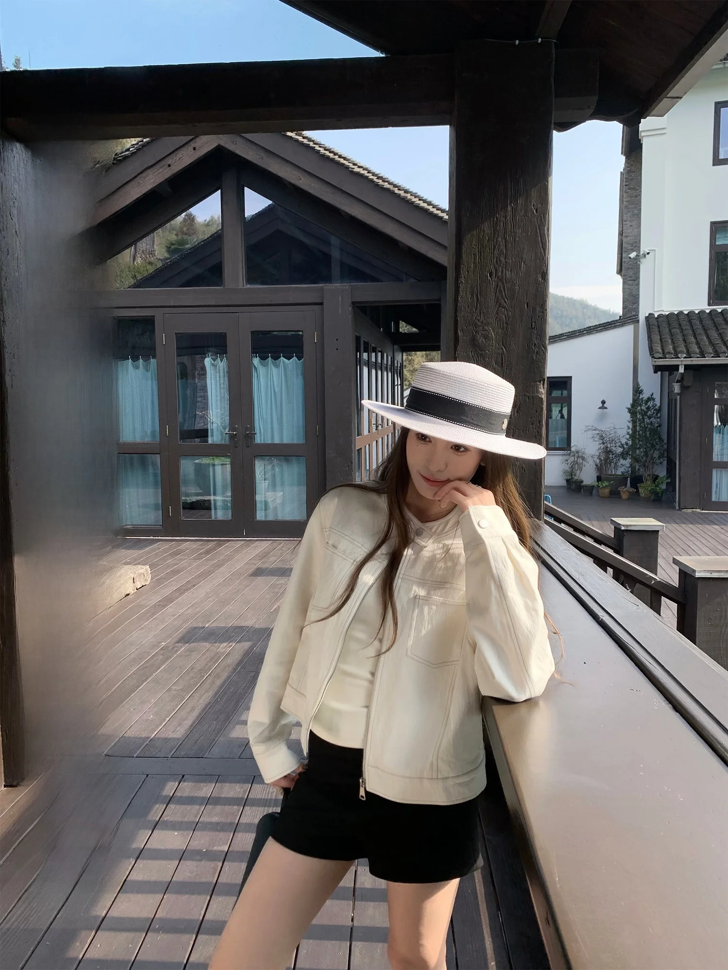 

Женская весенняя повседневная куртка Hhi Ele ort Workwear: белая, с воротником-стойкой, на молнии, модная верхняя одежда