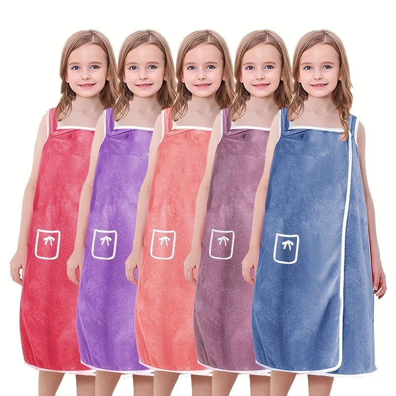 رداء حمام ناعم وماص للشباب - منشفة حمام مريحة يمكن ارتداؤها مع جيب للأولاد والبنات، ديسي حديثة ذات طابع مساحة