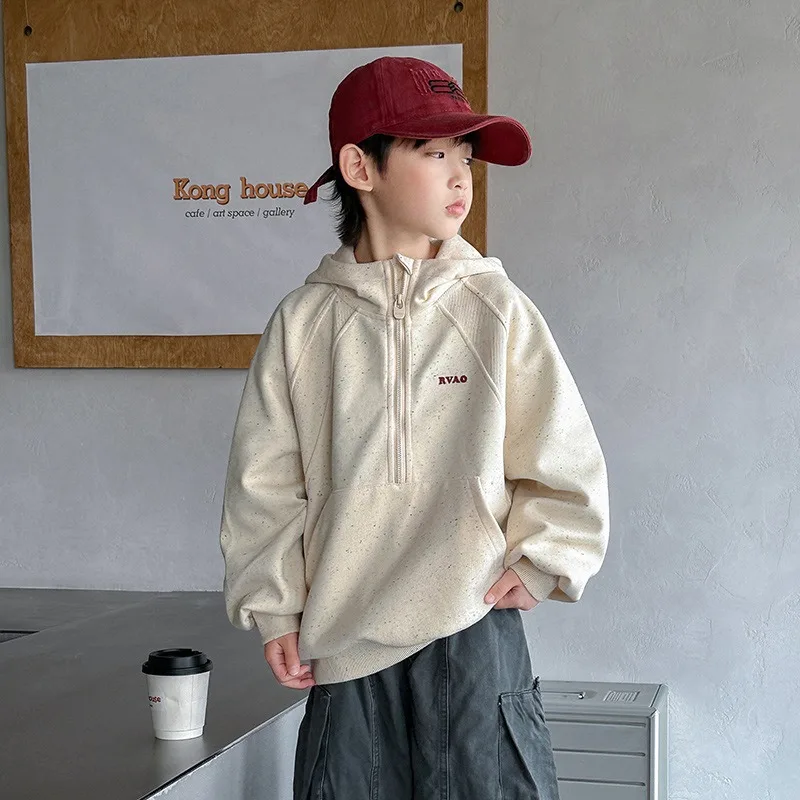 

Boys Hooded Half Zipper Sweater Spring and Autumn New Children's Loose Casual Top 2025 Boys Autumn Fashion Coat