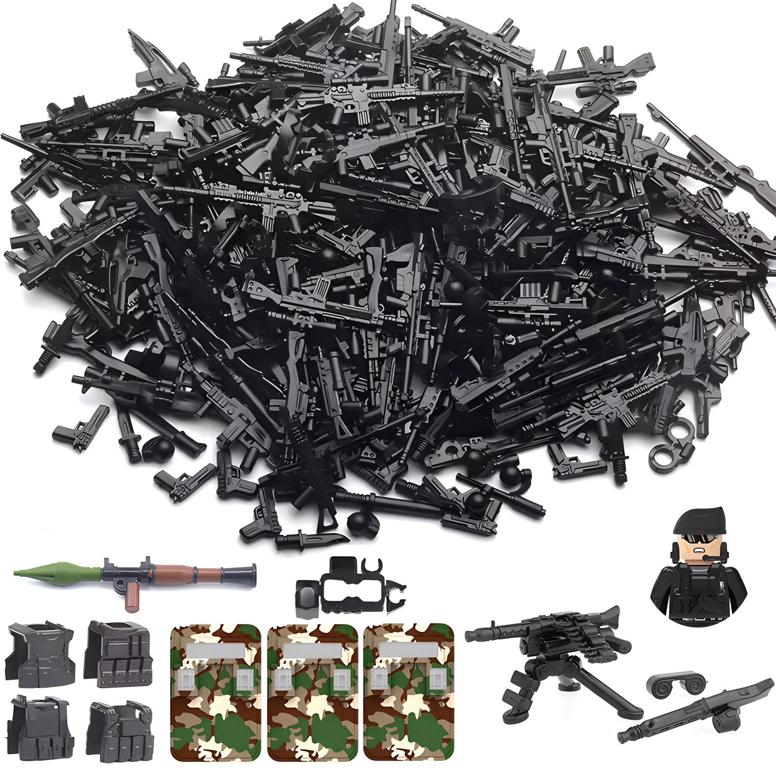 

25/50/100/200Pcs WW2 Army Military Weapons Soldiers Police Gangster SWAT Guns Building Blocks Figure Accessories Model Brick Toy