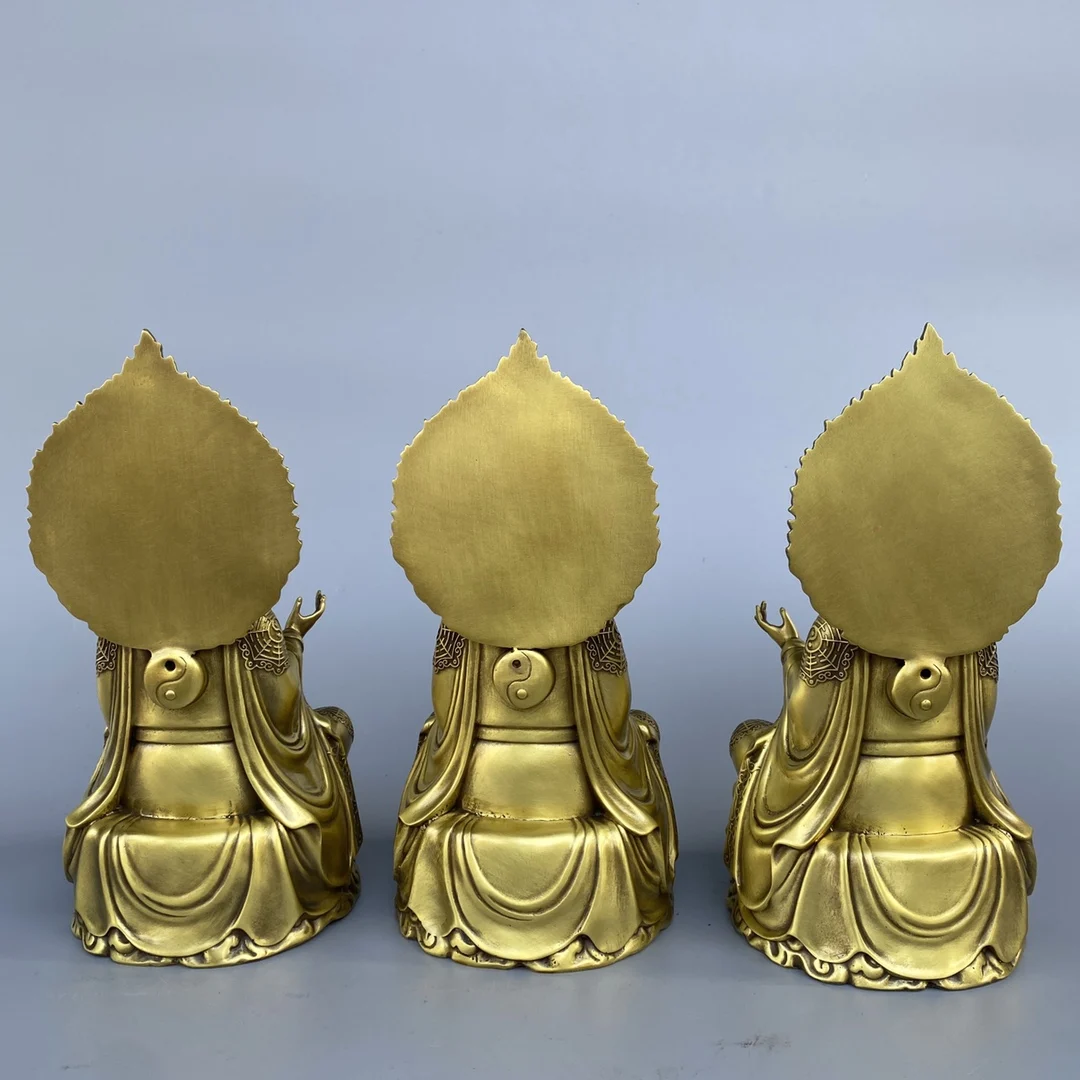 

13"Tibetan Temple Collection Brass Primitive Sanqing Taoism Ancestor Backlight Lord Lao Zi immortal Sitting statue Worship Hall