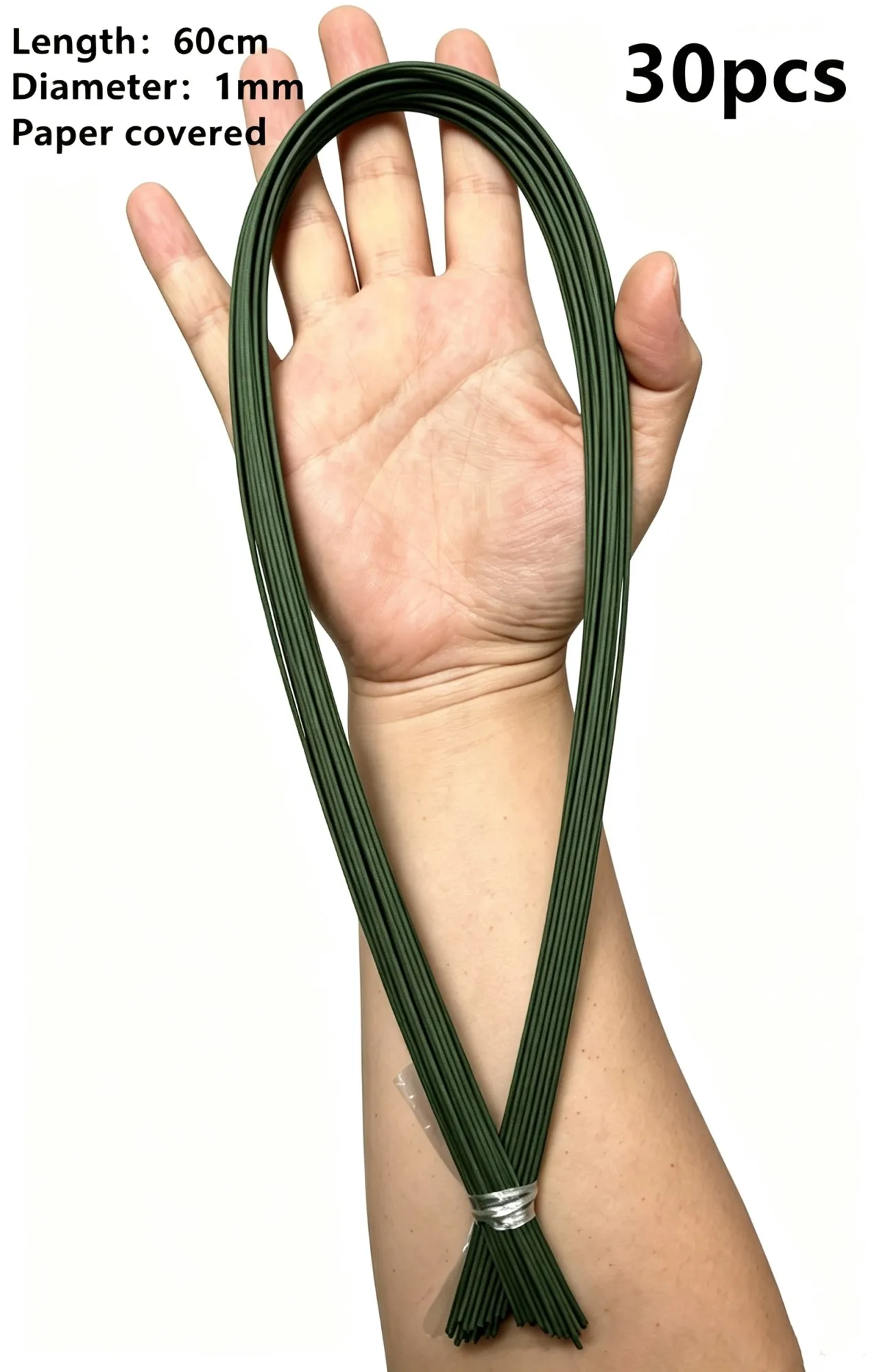 1mm 2/3/4/5mm 40/60cm Dunkelgrüner Draht Seidenblumen-Stiel DIY Handgefertigter Dekorativer Kranz Künstliche Blumenzweige Floristik-Bastelbedarf – Detail 4