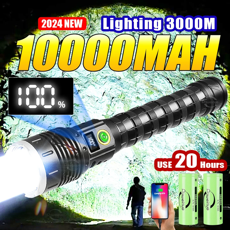 10000mah High Power Led Flashlight 1000W Most Powerful Flashlight Usb Rechargeable Led Torch Zoom 3000M Outdoor Tactical Lantern