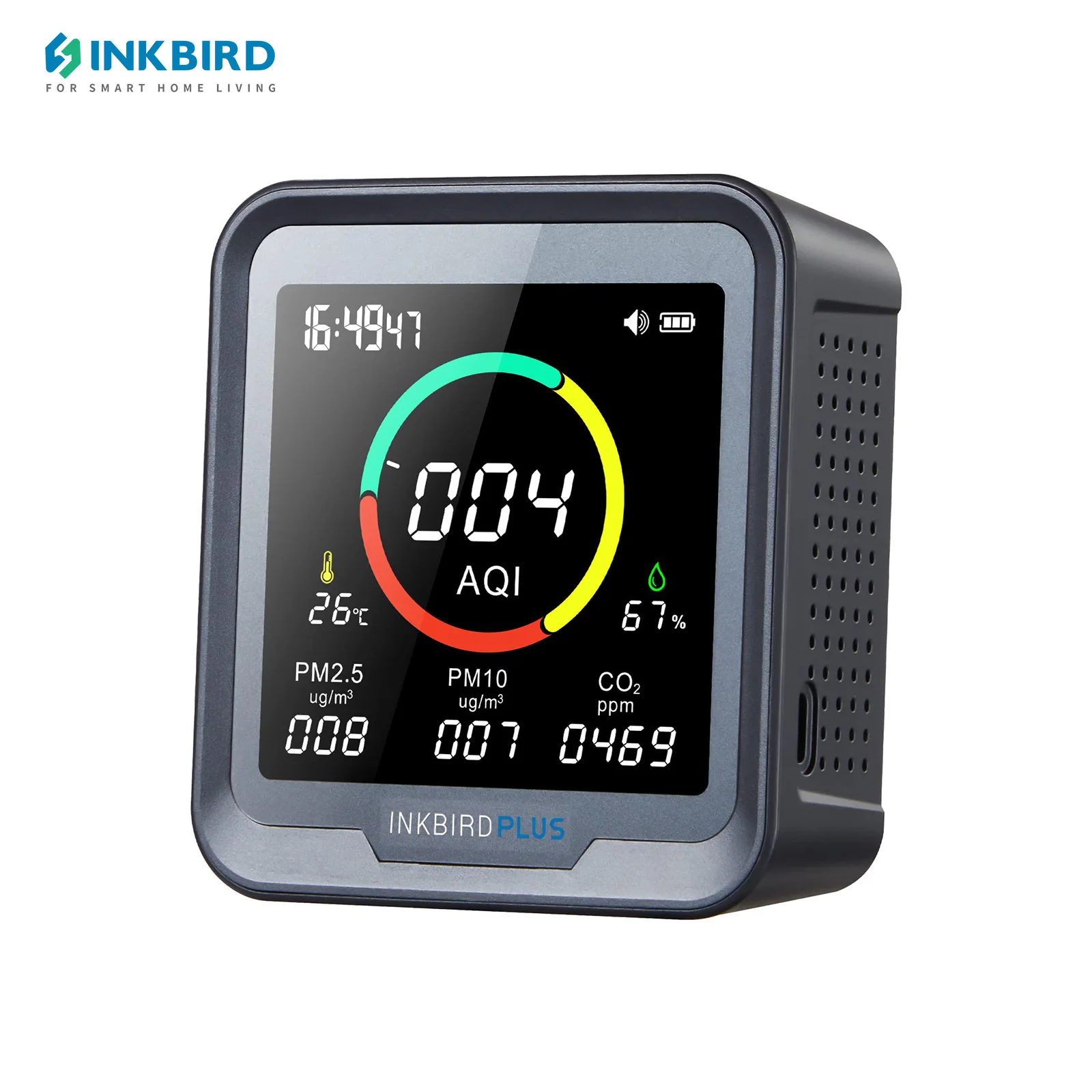 INKBIRD PTH-9A Air Quality Meters Indoor Room Cellars Office Air Quality Monitor for Testing CO2 PM2.5 AQI Temperature Humidity