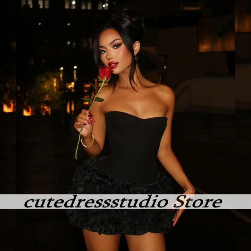 

Elegant Black Mini Homecoming Dresses Birthday Dress With Exquisite Tiered Ruffles African Prom Gowns Cocktail Gown Customized