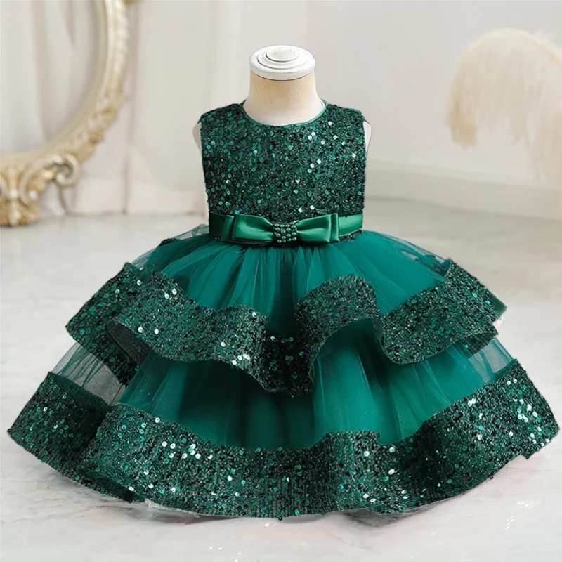 Toddler Baby Girls Sequin Party Dresses Baptism Wedding 1 Year Birthday Princess Dress For Girls Lace Bridesmaid Gown Vestidos