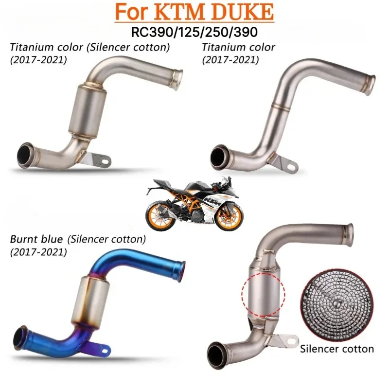 AKRAFLOW Motorcycle Exhaust Middle Link Pipe For KTM Duke 125 250 390 RC390 2017-2021 Slip-On Muffler Connecting Tube