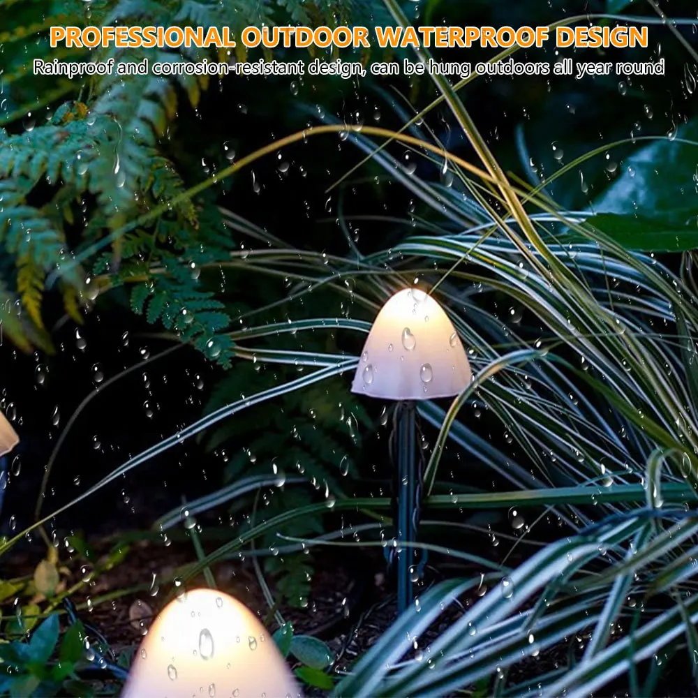 6.5M 30LED Outdoor Solar Garden Lights Warm White Waterproof Cute Mushroom Shaped Pathway Landscape Lights for Yard Patio Party