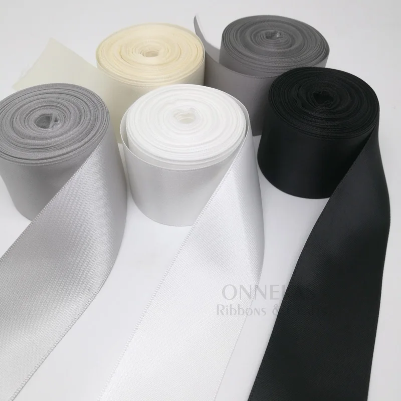 100Yards 6/9/13/16/19/25/38mm White Black Double Face Satin Ribbon Solid Color 100% Polyester Dense Silky Gift Wrap Tapes