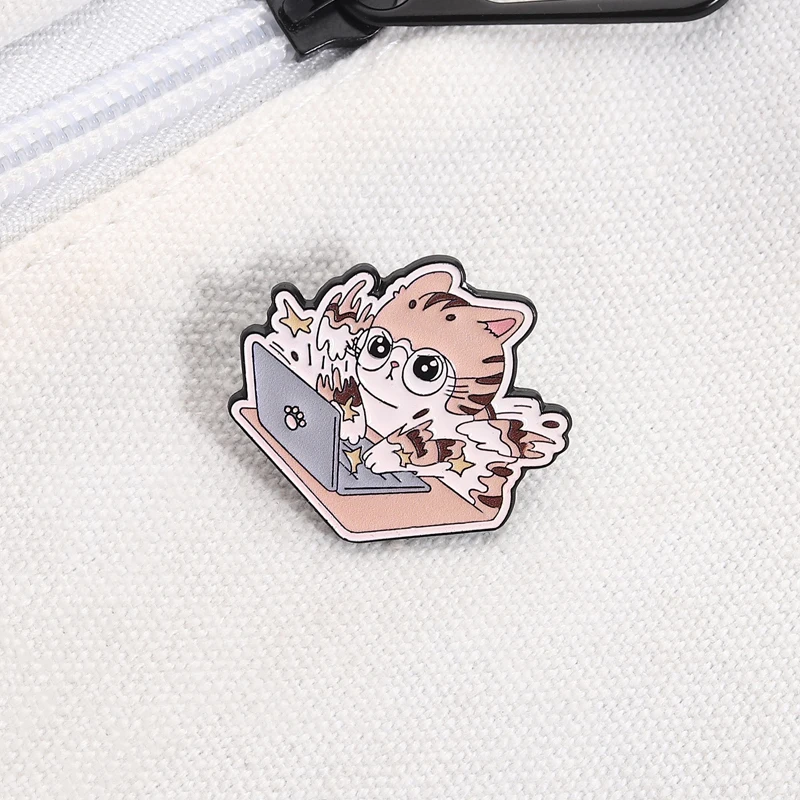 Working Kitten Enamel Pin Work Hard Brooch Lapel Cartoon Animal Badge Cat Brand Computer Jewelry Cute Gift for Friends