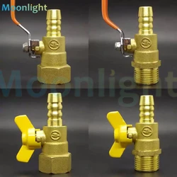 Butterfly Handle Brass Barbed Ball Valve 1/8 3/8'' 1/4 Male Female Thread Connector Joint Copper Pipe Fitting Coupler 8/10/12mm