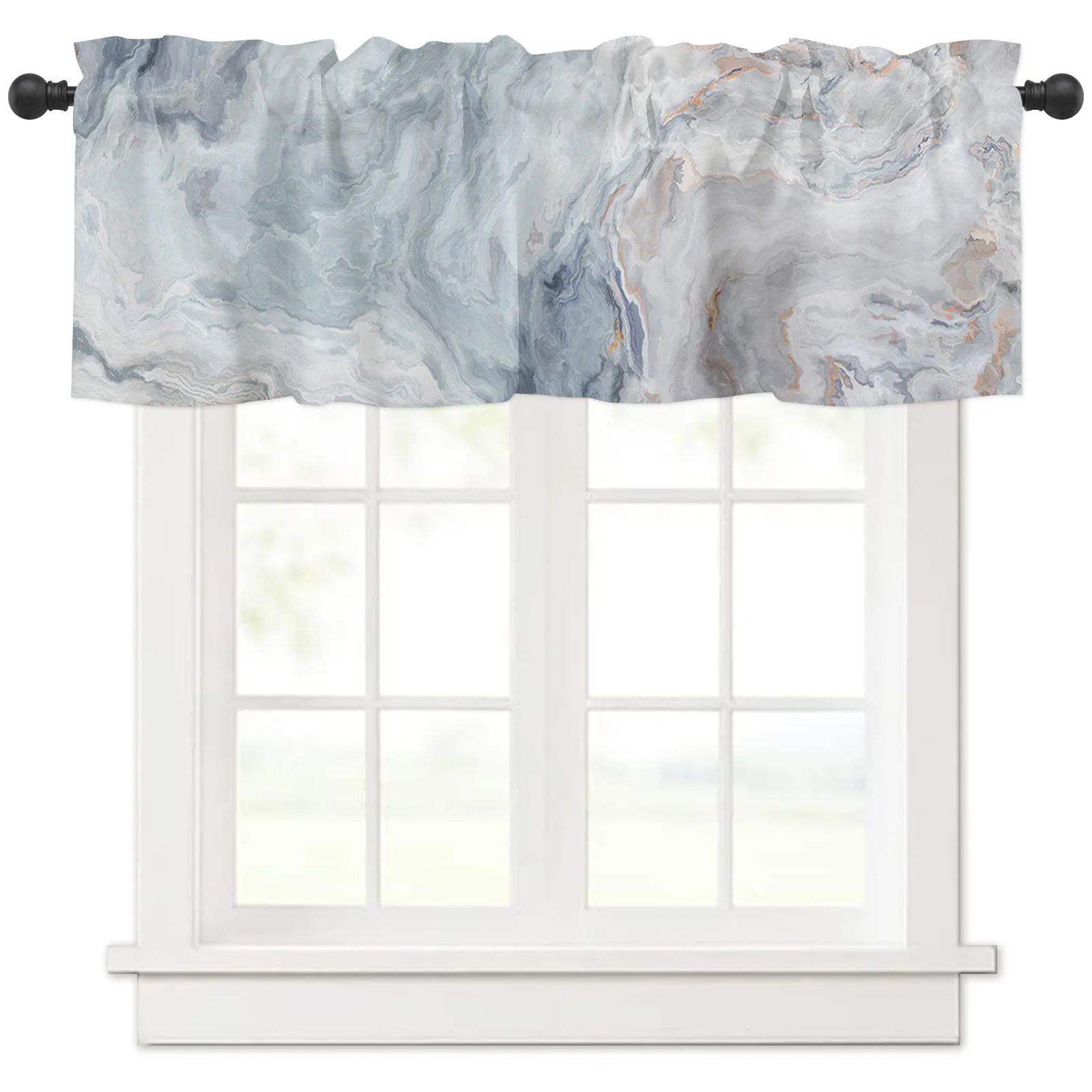 ZEDLIYU Valances for Windows Kitchen Living Room Small Window Valance Marble 1 Panel, 42 x 12 Inch