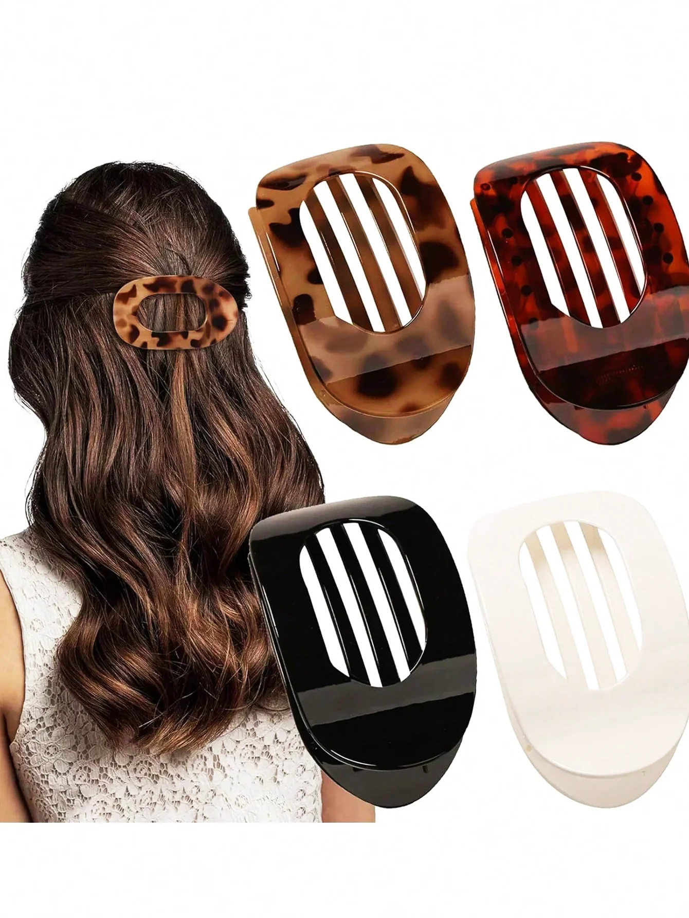 

4pcs/1pc Large Hair Clips for Women, 3.7in Glossy Plastic Hair Barrettes, Lightweight Fashion Hair Accessories in Black White Kh