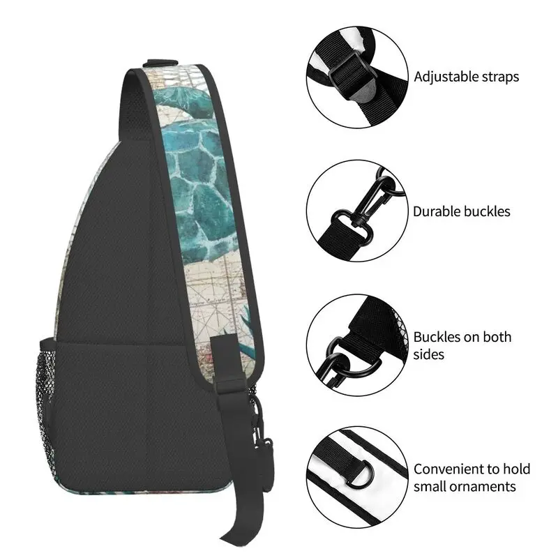 Maßge schneiderte Vintage Meeres schildkröte Schulter taschen Männer coole Meeres lebewesen Schulter Brust Cross body Rucksack Radfahren Camping Tages rucksack