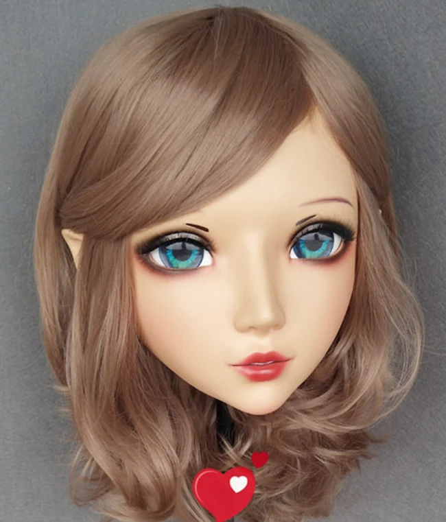 (Er-10)Female Sweet Girl Resin Half Head Kigurumi BJD Eyes Crossdress Cosplay Japanese Anime Role Lolita Mask With Fairy Ear