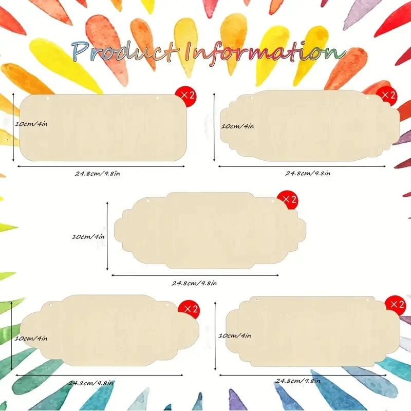 Panneaux en bois inachevés, bricolage, décorations suspendues vierges rectangulaires et ovales pour projets d'artisanat domestique, 10 pièces