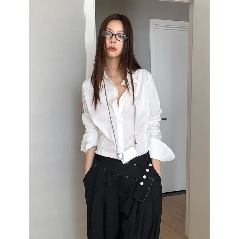 

Однобортная женская рубашка с длинными рукавами без пуговиц, универсальная и элегантная рубашка для женщин