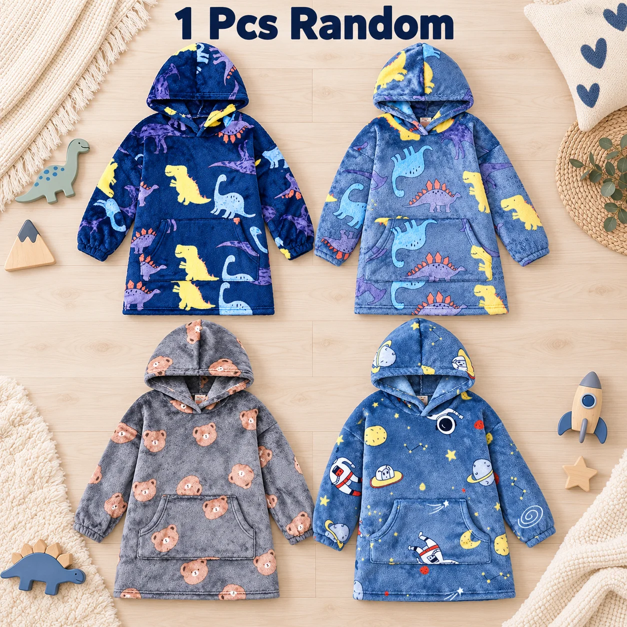 Boy  Flannel Pajamas Robe Autumn and Winter Children Sleepwear Soft Hooded Kids Homewear Pick one at random 4-7 Years
