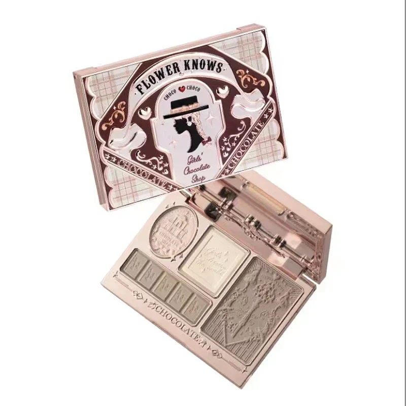 Flower sabe chocolate maravilha loja iluminador contorno pó paleta facial para mulher bronzer iluminador original highend maquiagem