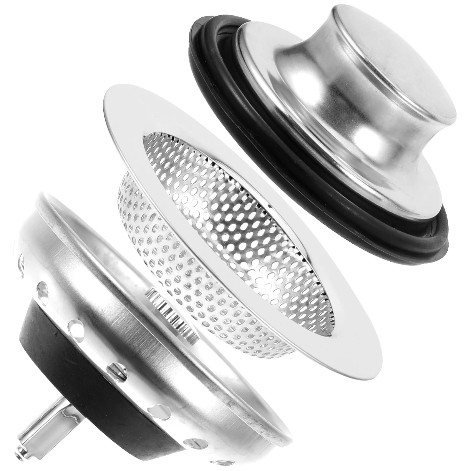 

Metal Sink Filter 3 Piece Kitchen Drain Strainer Stainless Steel Rubber Washbasin Plug Waste Disposal Kit Flat