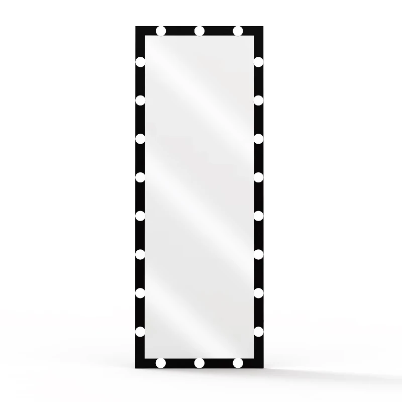 Modern aluminum full-body lighted vanity mirror in 3 color modes, touch control, black frame 63x24 inches, bedroom furniture