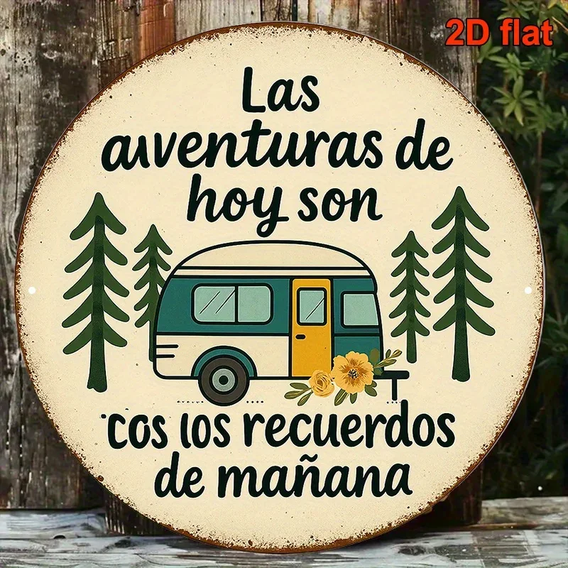 1pc,  Round Spanish Aluminum Sign, Vintage Decorative Plaque about 