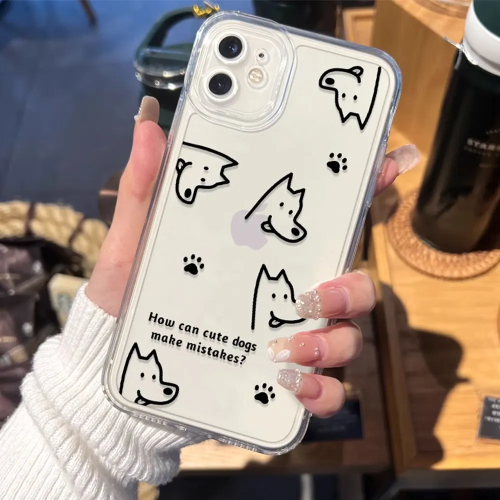 Cute Simple Lines Cat Dog Couple Phone Case for Samsung Galaxy S24 S23 S22 S21 Ultra Plus S20 FE Clear Soft Covers Paired Fundas