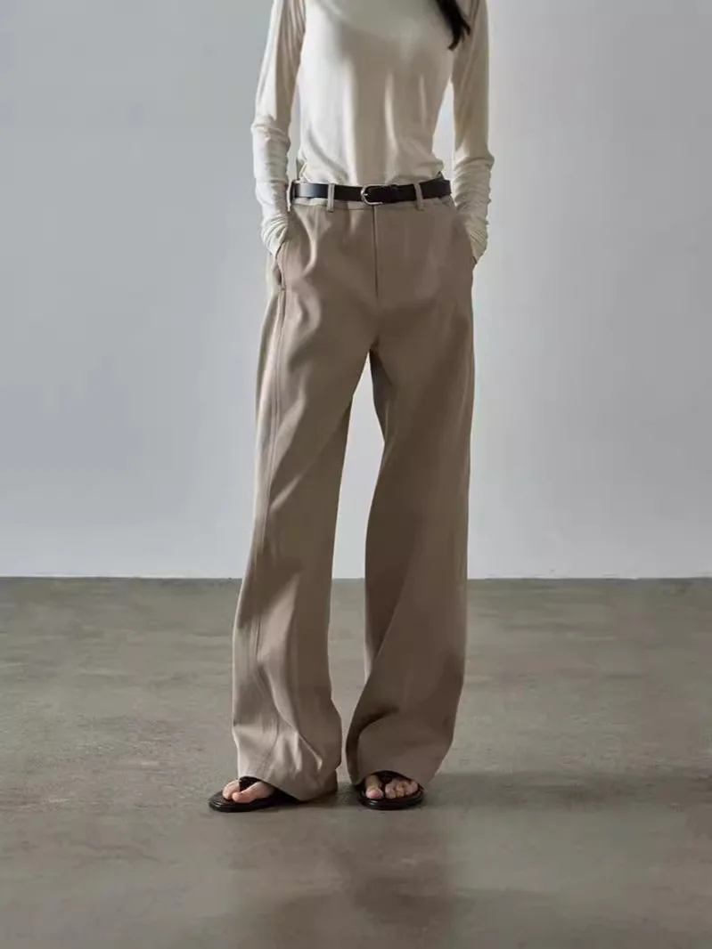 

Maxdutti Minimalist Casual Pants For Women Spring Summer Woman Clothes Cotton High Waisted Straight Leg Pants Wide Leg Pants