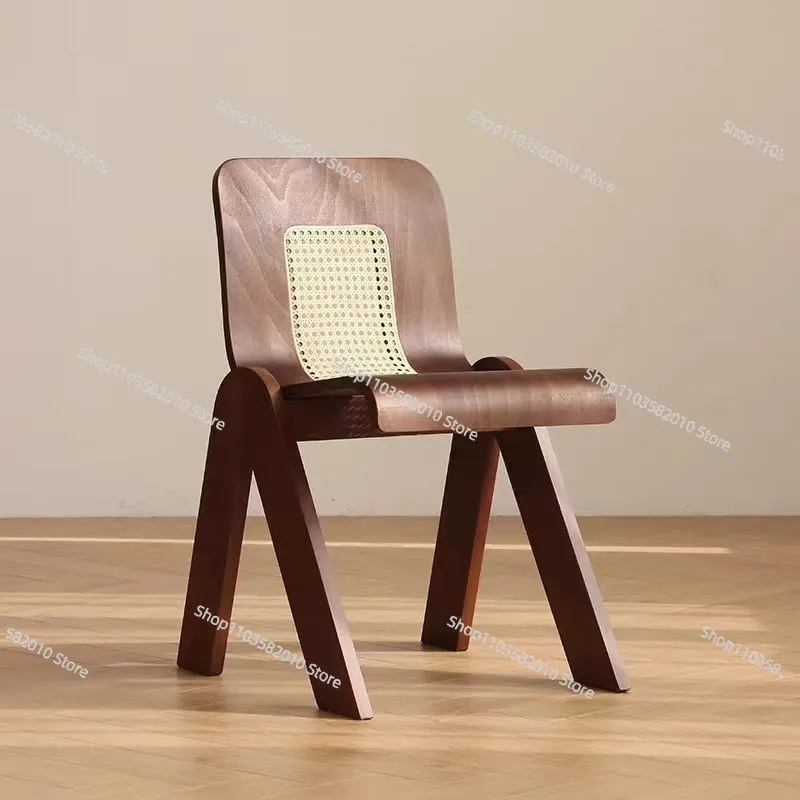 Design Vintage Dining Chair, Retro Rattan Weave, French Luxury Solid Wood Back, Suitable for Office & Bedroom