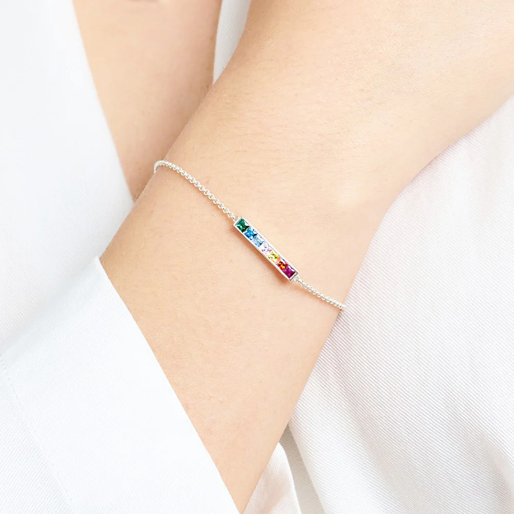 Colourful Stones Delicate Bracelet Link Chain 925 Sterling Silver Bohemia Jewelry Europe Women Gift