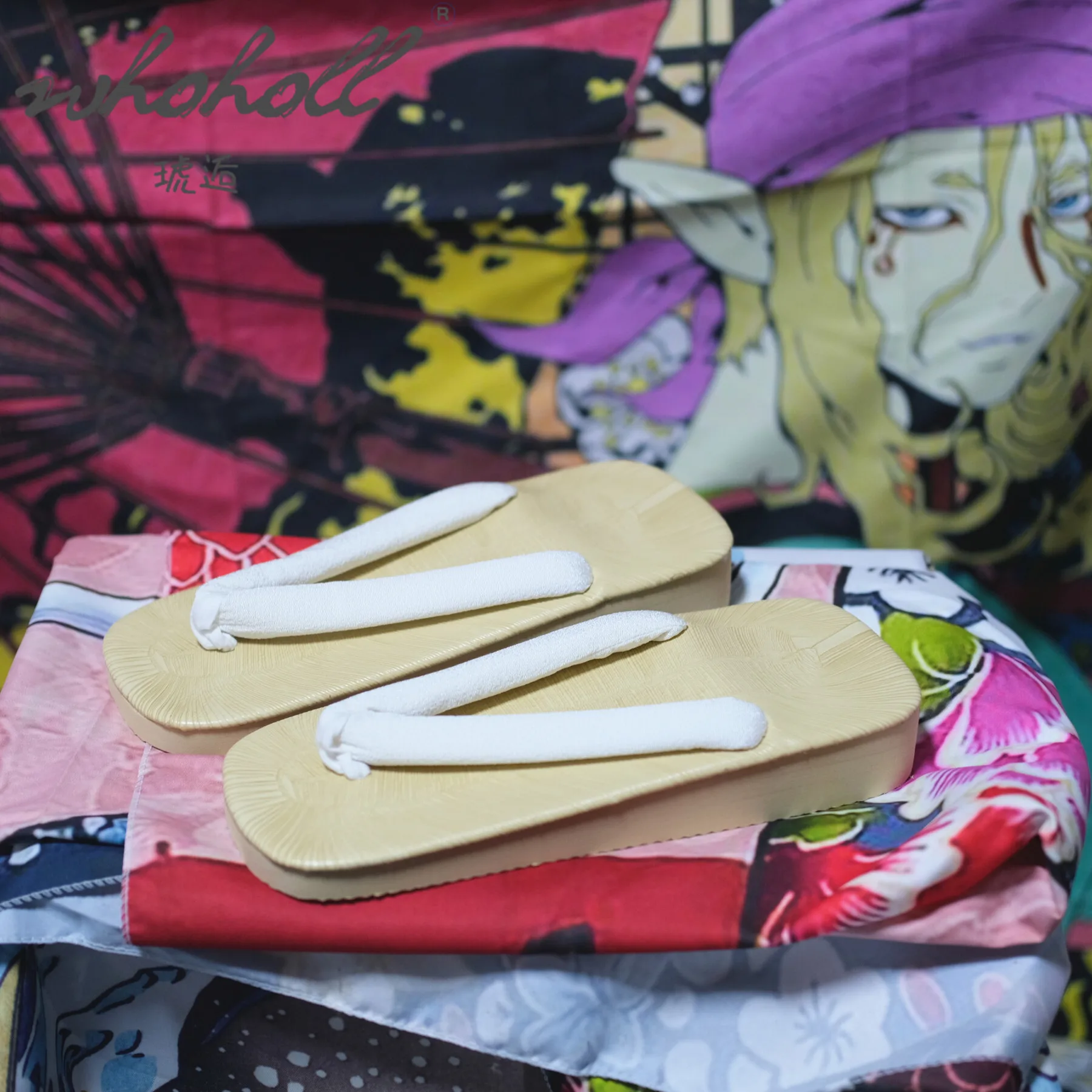 男性用日本の下駄,夏のビーチサンダル,漫画のコスプレシューズ,厚底の白いプラットフォームスリッパ