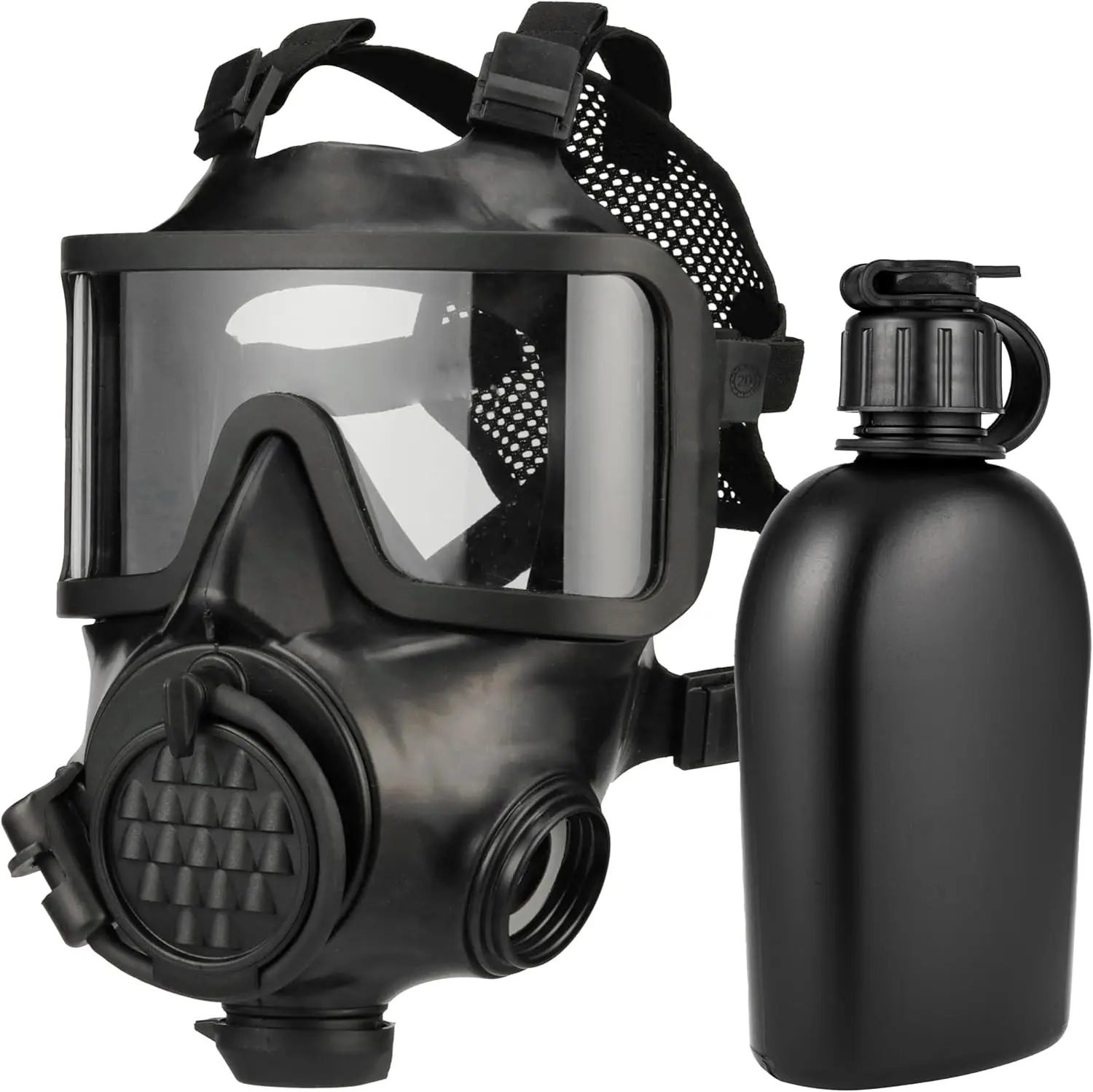 Full-Face  Gas Mask W/Canteen - Reusable Survival Nuclear Chemical Respirator for Prepper Gear and Supplies