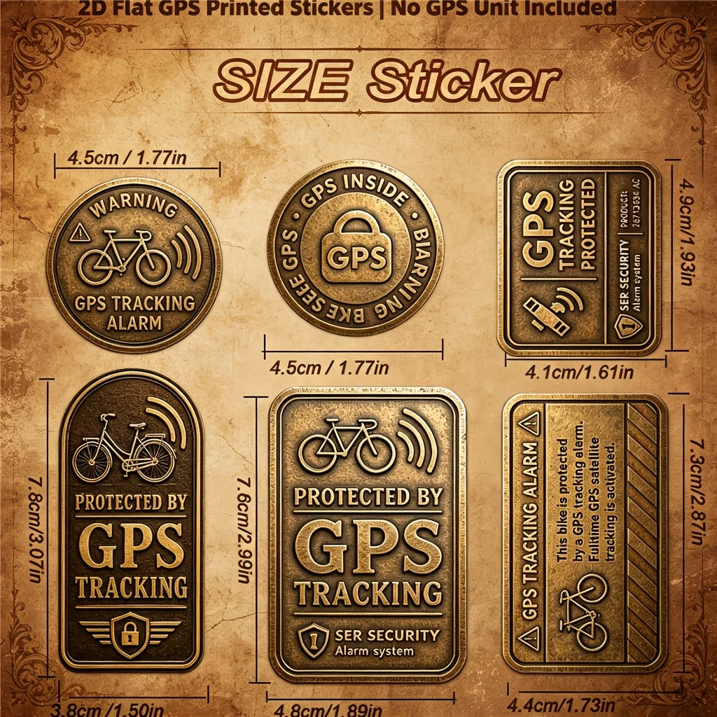 1Set GPS Warning Vinyl Stickers, 2D Flat Security Decals for Bicycle E-Bike Motorcycle, No GPS Device Included, Holiday Gift