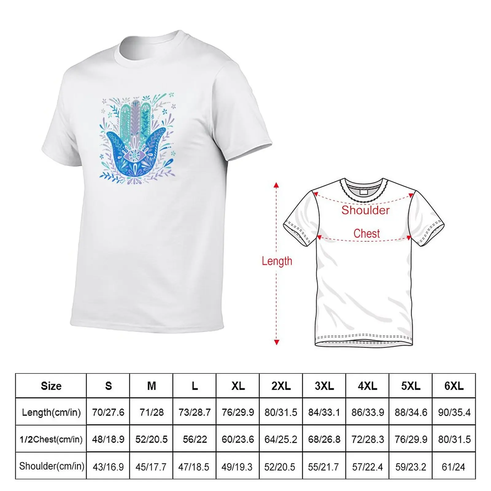 New Hamsa Hand – Blue & Turquoise Palette T-Shirt anime blank t shirts summer clothes custom t shirts mens cotton t shirts