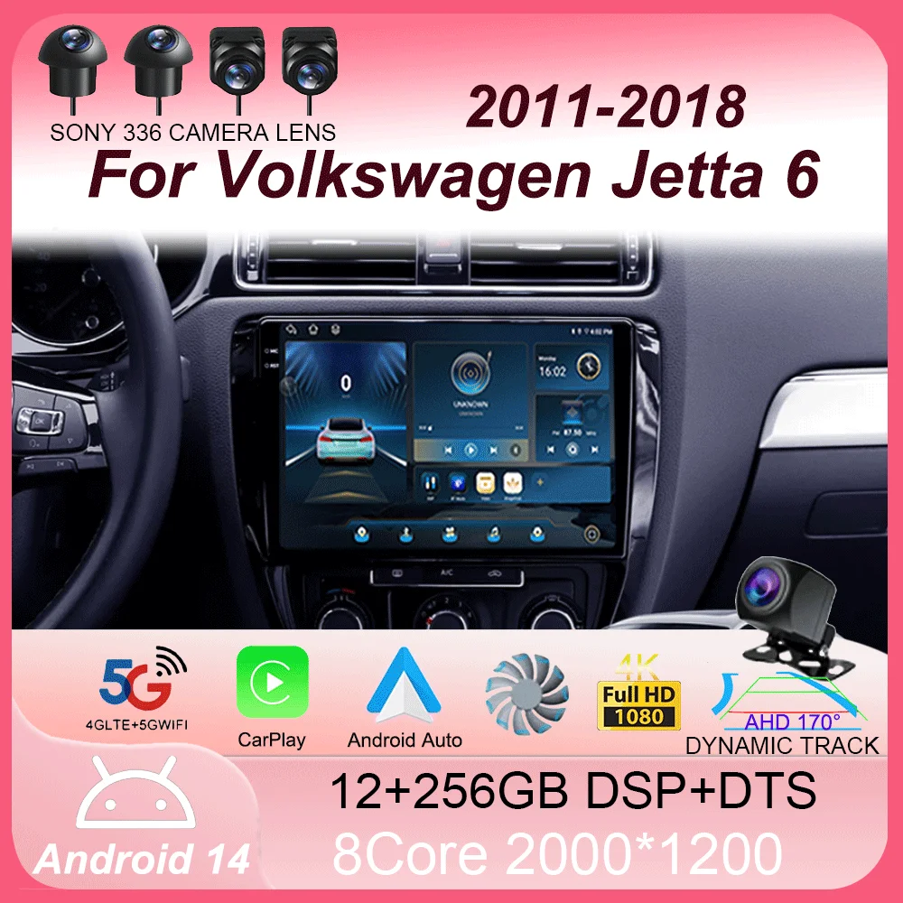

For Volkswagen Jetta 6 2011 - 2018 Android 14 Carplay Auto 4G+WIFI GPS Car Radio Navigation Multimedia Video Player Stereo BT