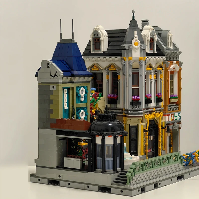 89112 tienda de juguetes con vista a la calle creativa, bloques de construcción cuadrados, modelo de arquitectura Moc, juguete para regalo para niños