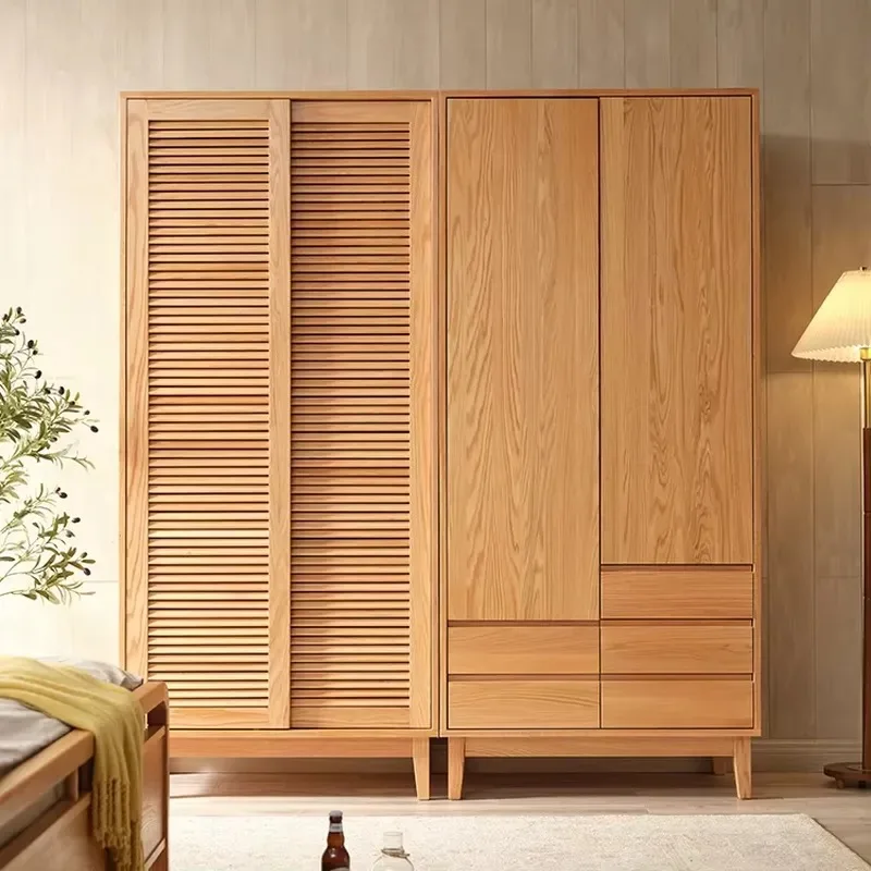 Modern Nordic Solid Wood Oak 2 Door Wardrobe with Swing Doors and 5 Shelves for Bedroom Home Office Hotel Villa Storage