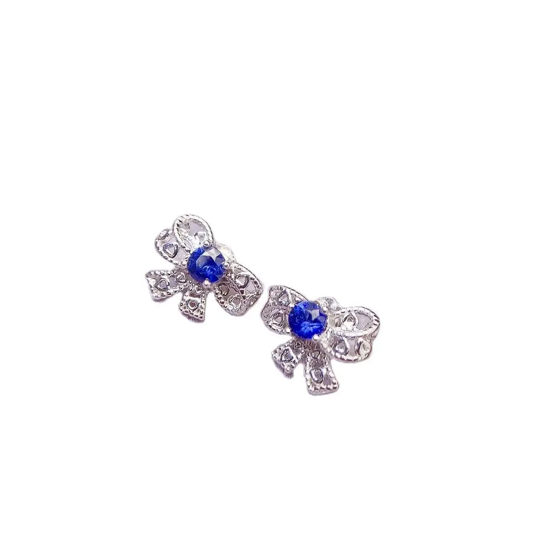 

SHILOVEM 925 sterling silver Natural sapphire stud earrings fine Jewelry women wedding gift wholesale 4*4mm le0404888agl