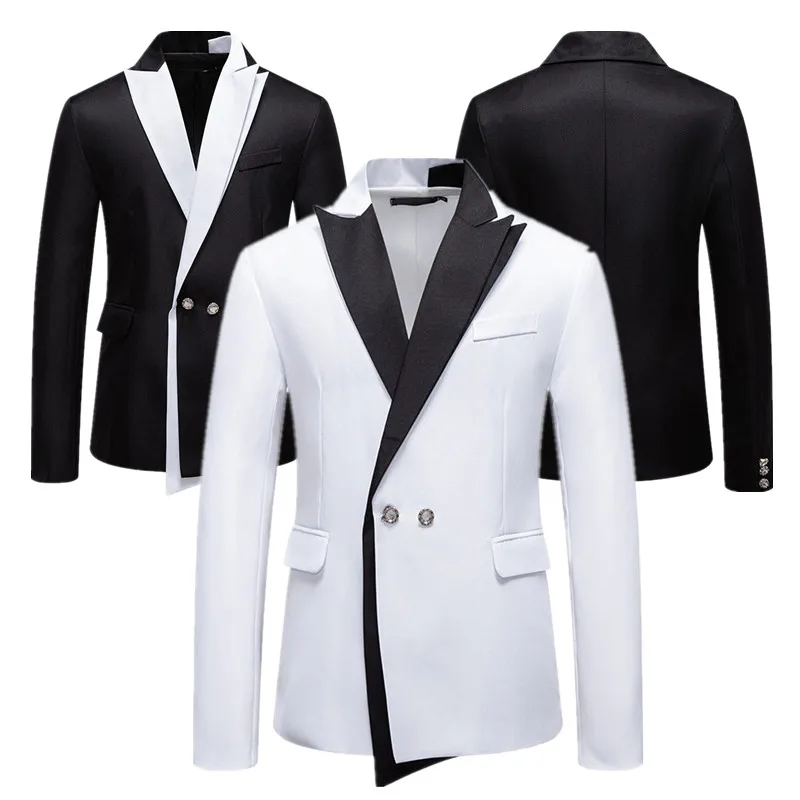 Men Unique Design Spliced Suit Double Breasted Loose Jacket, Suitable for Wedding, Dance, Party , Stage Performances, Dress Wear