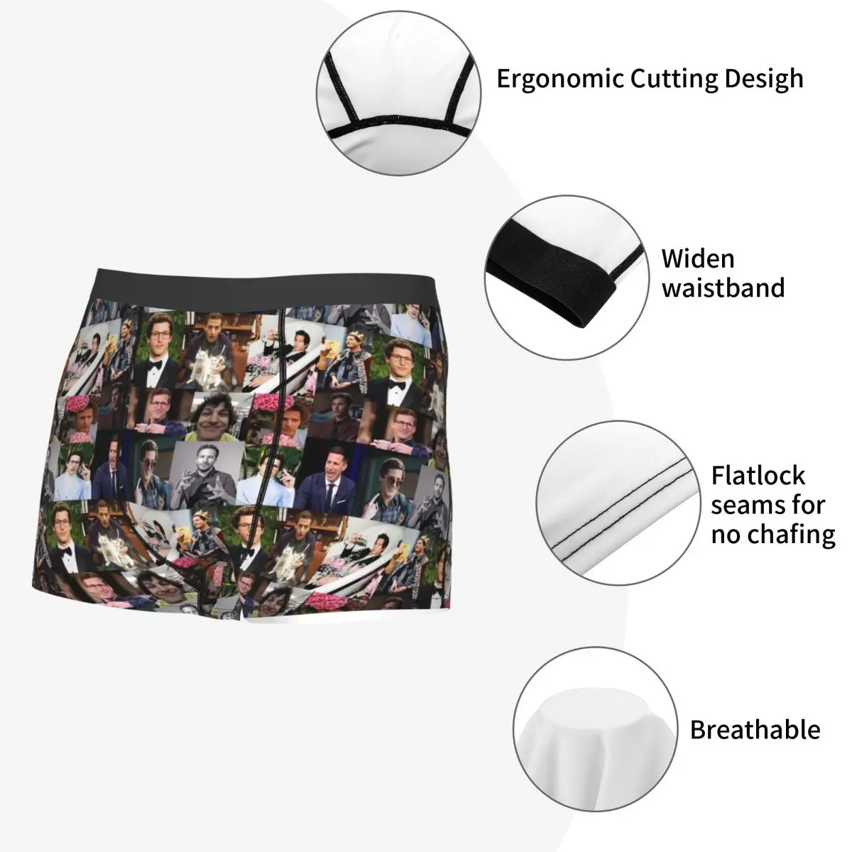 กางเกงบ็อกเซอร์ขาสั้นแอนดี้ แซมเบิร์ก(เจค เปราลตา) ภาพคอลลาจ กางเกงในชาย ชุดชั้นในชายใส่สบายสำหรับผู้ชาย ของขวัญสำหรับแฟนหนุ่ม