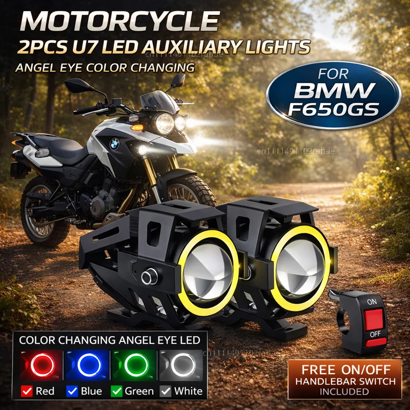 Waterproof Motorcycle LED Headlight 3000LMW U7 Motorbike LED Driving Fog Spot Light with Switch For BMW F650GS F650 GS F 650 GS