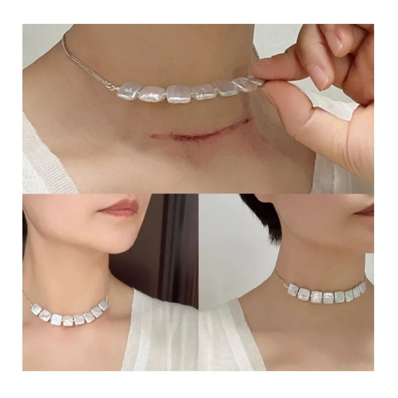 

Thyroid Surgery Covering Scars Imitation Baroque Small Square Pearl Necklace Exquisite Small Sugar Cube Pearl Neck Chain