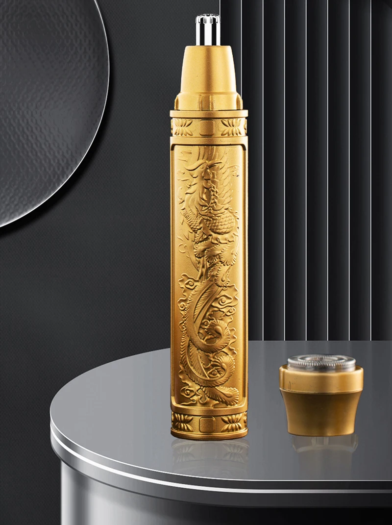 Nose Hair Trimmer Clear Nostrils Small And Convenient Washing With Knife Head Unisex Golden Dragon And Phoenix Nose Hair Trimmer