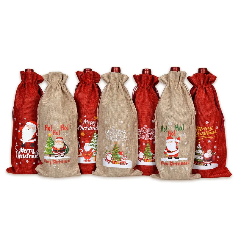 20pcs/lot 15*35cm (5.9*13.8in) Burlap Linen Bag Wine Champagne Bottle Packaging Bags Christmas Gift Drawstring Pouches