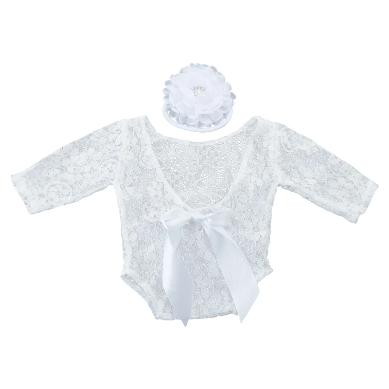 

Baby Boys Girls Lace Romper Flower Headband Set Lace Jumpsuit Bodysuit Headband D5QA